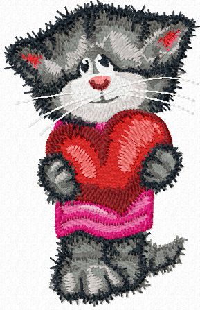 Cat with heart machine embroidery design