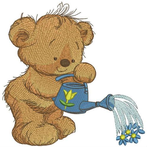 Teddy bear with watering can 7 machine embroidery design