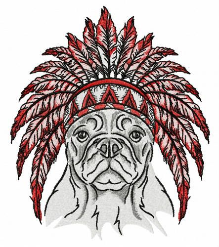 Bulldog with warbonnet machine embroidery design