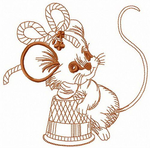 Thoughtful mouse machine embroidery design