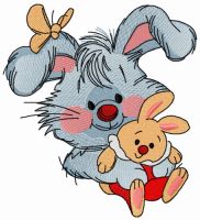 Bunny with toy bunny 4 embroidery design
