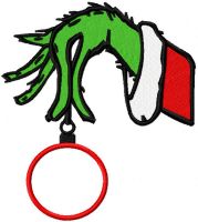 Grinch's hand holding christmas ball embroidery design