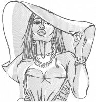 Woman in awide brimmed hat greyscale embroidery design