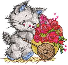 Cat florist embroidery design
