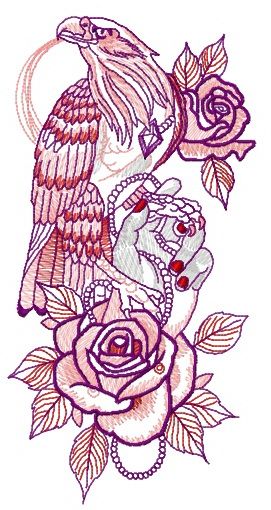 Tamed eagle machine embroidery design