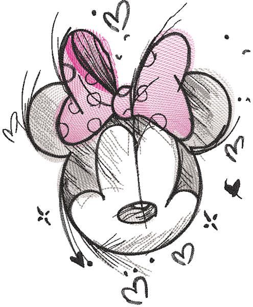 Mickey mouse romantic sketch embroidery design