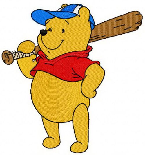 Pooh plays baseball machine embroidery design