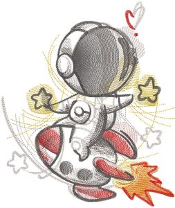 Astronaut flies on a rocket to the stars embroidery design