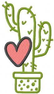 Loving cactus in pot embroidery design