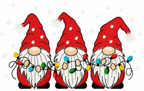 Trio Christmas gnome with garland embroidery design
