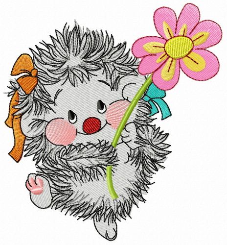 Hedgehog with chamomile machine embroidery design