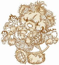 Teddy bear collecting flowers sketch embroidery design