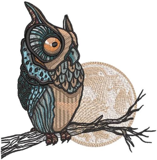 Owl watching moon machine embroidery design