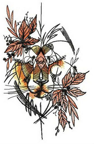 Autumn lion machine embroidery design 