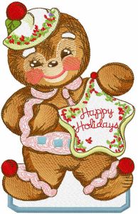 Happy Holidays gingerbread embroidery design