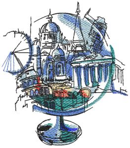 Globe with mirages of cities