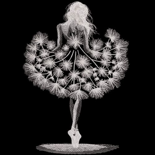 Girl in a dandelion dress embroidery design