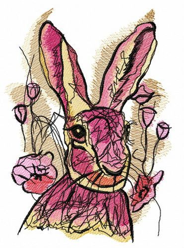 Rabbit among tulips machine embroidery design
