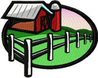 Village landscape embroidery design