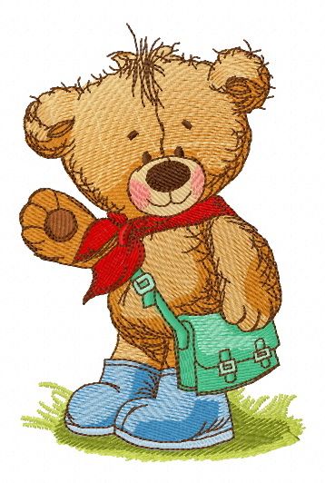 Teddy bear goes to school machine embroidery design