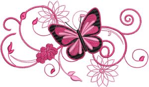 Diseño de bordado de flores de remolino de mariposa