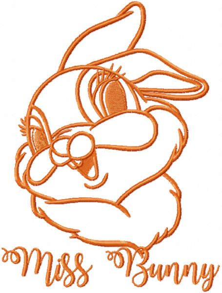 Miss bunny one colored embroidery design