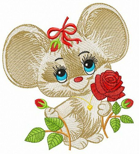Mouse with red rose machine embroidery design