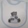 Baby bib with embroidered tatty teddy on it
