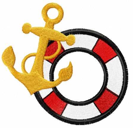 Gold and Anchor lifebuoy free embroidery design
