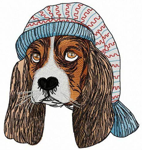 Puppy in nightcap machine embroidery design