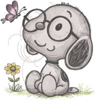 Baby Snoopy with glasses embroidery design