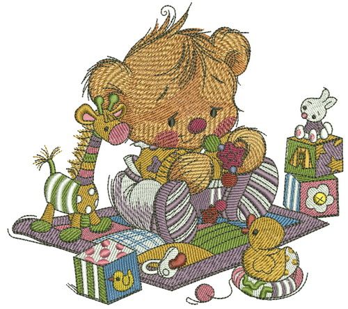 Baby teddy bear with toys machine embroidery design