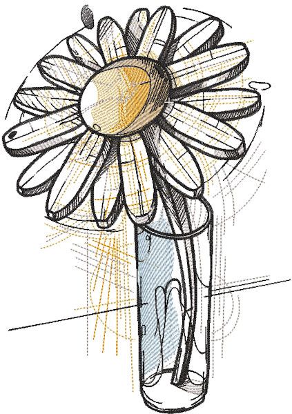 Wooden chamomile in a glass embroidery design