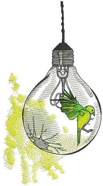 Humming bird in lamp machine embroidery design