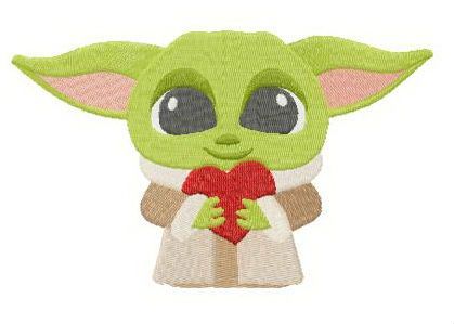 Yoda with Valentine card machine embroidery design