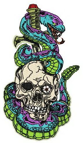Scull, sword, snake machine embroidery design