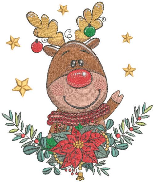 Christmas deer with flower embroidery design