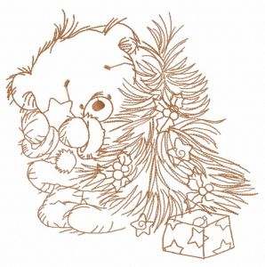 Bear decorating New Year tree 5 embroidery design