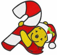 Winnie Pooh with candy stick embroidery design