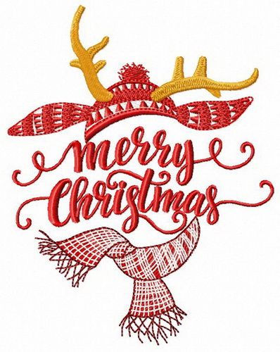 Horned Merry Christmas machine embroidery design
