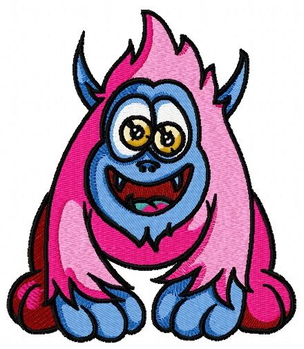 Horny pink monster machine embroidery design