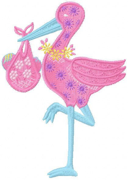 stork with baby free embroidery design