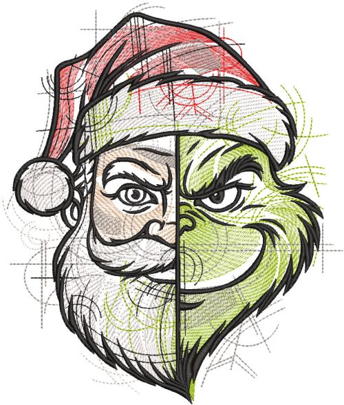 Santa Grinch two sides embroidery design