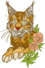 Beautiful lynx with rose embroidery design