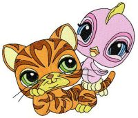 Petshop cat and bird embroidery design