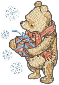 Vintage Christmas Pooh with gift embroidery design