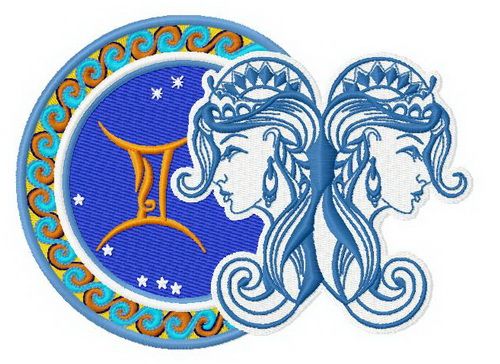 Zodiac sign Gemini 2 machine embroidery design