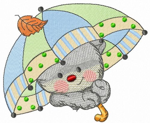 Kitten with umbrella machine embroidery design