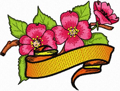 Apple Blossom Flower with Banner machine embroidery design