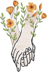 Desenho de bordado de relacionamento de flores de mãos dadas